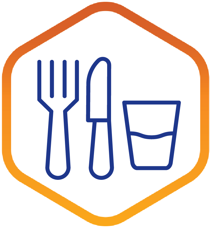 Fork, knife, and cup icon